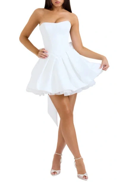 House Of Cb Noele Bow Strapless Satin Minidress In White