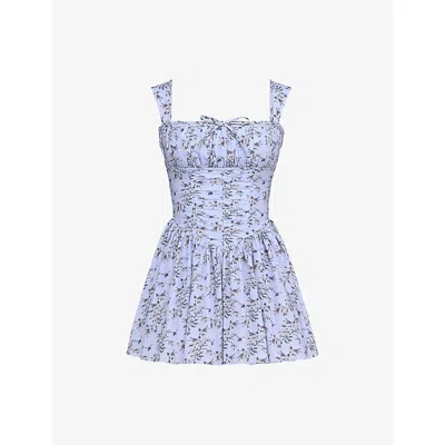 House Of Cb Womens  Ophelia Floral-print Chiffon Mini Dress In Blue