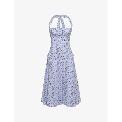 House Of Cb Of Cb Womens Claudia Halter-neck Stretch-cotton Midi Dress Bee Floral Cream