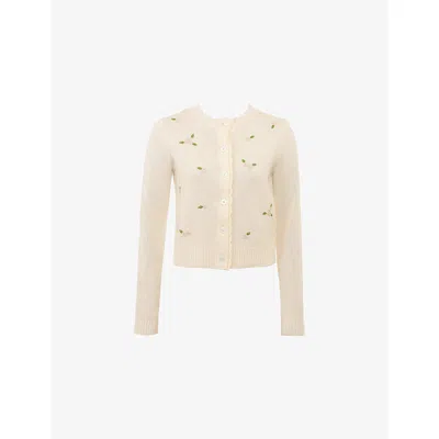 House Of Cb Of Cb Womens Cream Anjou Floral-embroidered Wool Cardigan