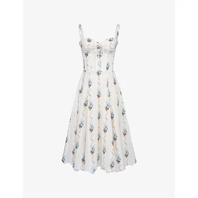 House Of Cb Of Cb Womens Cream Floral Rosalee Floral-print Stretch-cotton Midi Dress