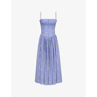 House Of Cb Of Cb Womens Daisy Stripe Blue Ysabella Panelled Cotton Midi Dress