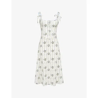 House Of Cb Of Cb Womens Dionne Corseted Stretch-cotton Midi Dress Daisy Stripe Cream