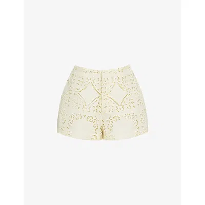 House Of Cb Womens White Eman Broderie Anglaise Cotton Shorts