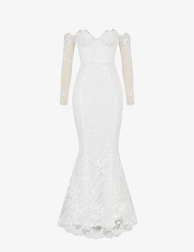 House Of Cb Isabelle Floral-lace Bridal Gown In White