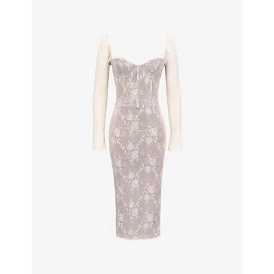 House Of Cb Of Cb Womens Ivory Saisha Long-sleeve Lace Midi Dress