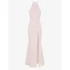 House Of Cb Juliette Halter-neck Split-hem Stretch-woven Maxi Dress In Pink