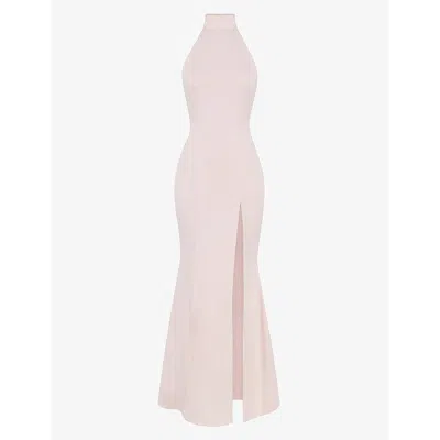 House Of Cb Juliette Halter-neck Split-hem Stretch-woven Maxi Dress In Pink
