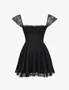 House Of Cb Womens Black Kaia Square-neck A-line Woven Mini Dress