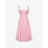 House Of Cb Womens Pink Leia Tie-strap Corseted Cotton Midi Dress