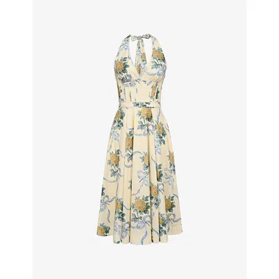 House Of Cb Of Cb Womens Lemon Ribbon Allena Corset-bodice Stretch-cotton Midi Dress
