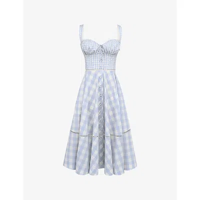 House Of Cb Of Cb Womens Leonie Stretch-cotton Midi Dress Gingham Zen Blue