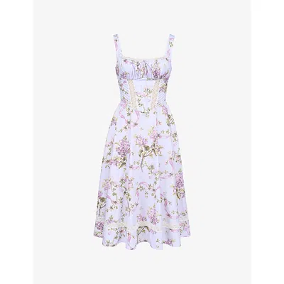 House Of Cb Of Cb Womens Lilac Floral Kim Floral-print Cotton Midi Dress