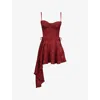 House Of Cb Of Cb Womens Lola Jacquard Draped Satin Mini Dress Wine In Wine
