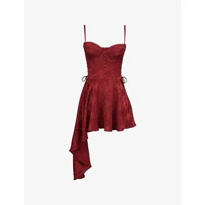 House Of Cb Of Cb Womens Lola Jacquard Draped Satin Mini Dress Wine