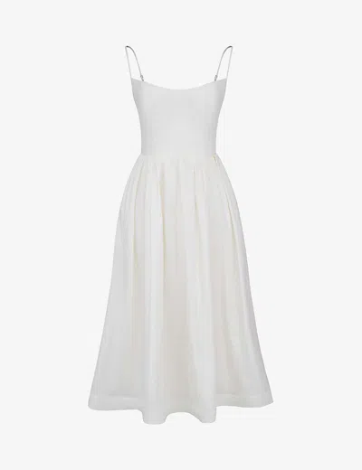 House Of Cb Womens Ivory Lolita Square-neck Fitted-bodice Stretch-cotton Midi Dress In White