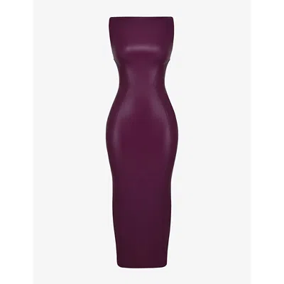 House Of Cb Womens Merlot Sahara Sleeveless Form-fitting Faux-leather Maxi Dress