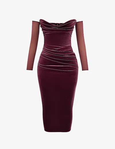 House Of Cb Womens Mulberry Leora Strapless Stretch-velvet Midi Dress