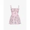 House Of Cb Of Cb Womens Pink Ribbon Print Ophelia Floral-print Chiffon Mini Dress Xs