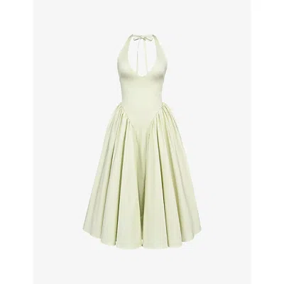 House Of Cb Of Cb Womens Marilyn Halter Stretch-cotton Midi Dress Pistachio