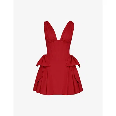House Of Cb Of Cb Womens Red Amalia Corset-bodice Stretch-cotton Mini Dress