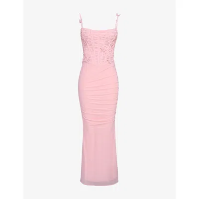 House Of Cb Of Cb Womens Romola Butterfly Stretch-mesh Maxi Dress Pink