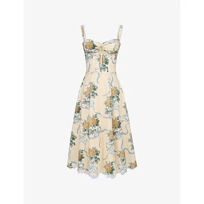 House Of Cb Of Cb Womens Lemon Vintage Rosalee Floral-print Stretch-cotton Midi Dress