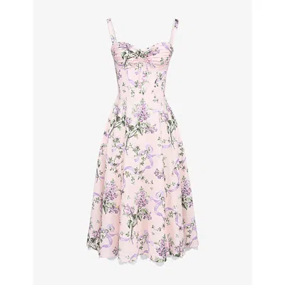 House Of Cb Of Cb Womens Rosalee Floral-print Stretch-cotton Midi Dress Pink Floral