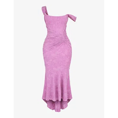 House Of Cb Womens Rose Pink Cesca Floral-print Corseted Stretch-woven Maxi Dress