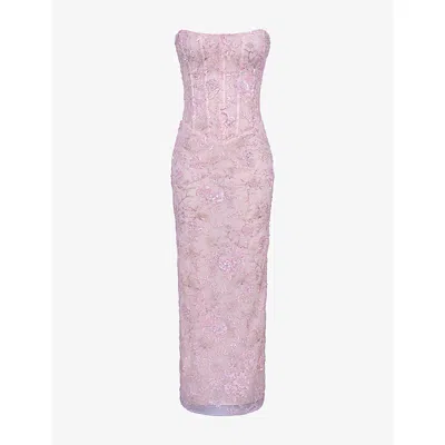 House Of Cb Of Cb Womens Serelise Hand-beaded Strapless Woven Maxi Dress Crystal Pink