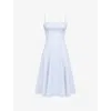 House Of Cb Of Cb Womens Soft Blue Dolly Square-neck Stretch-cotton Midi Dress