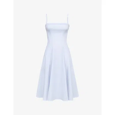 House Of Cb Of Cb Womens Soft Blue Dolly Square-neck Stretch-cotton Midi Dress