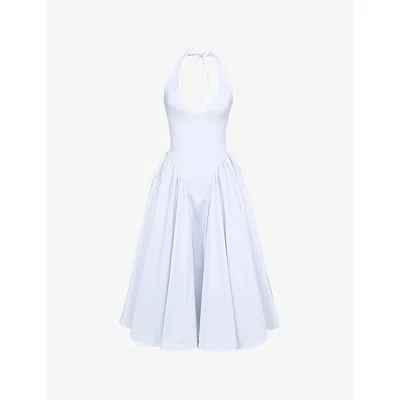 House Of Cb Of Cb Womens Soft Blue Marilyn Halter Stretch-cotton Midi Dress Xs