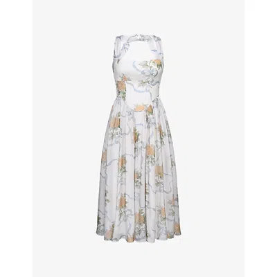 House Of Cb Of Cb Womens Soft Blue Vintage Minerva Floral-print Chiffon Midi Dress