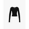 House Of Cb Of Cb Womens Square-neck Long-sleeved Stretch-woven Top Black In Black