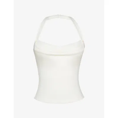House Of Cb Of Cb Womens The Contour Halter-neck Stretch-woven Top White