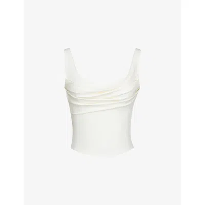 House Of Cb Of Cb Womens The Drape Neck Jersey Corset Top Ivory In White