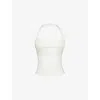 House Of Cb Of Cb Womens The Peekaboo Halterneck Stretch-woven Top Ivory In White