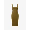 House Of Cb Of Cb Womens The Sculpt Halter-neck Bandage Stretch-woven Midi Dress Olive In Green