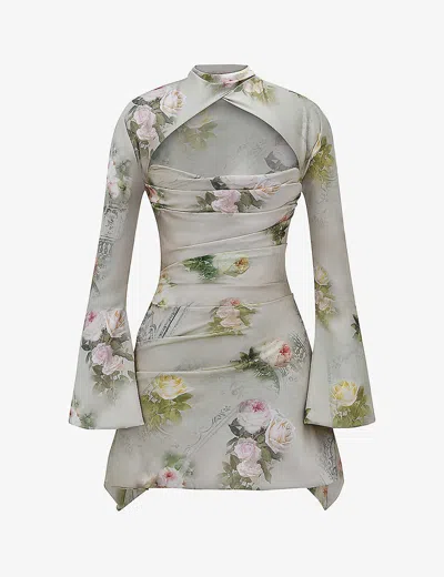 House Of Cb Womens Vintage Toira Floral-print Draped-corset Woven Mini Dress In Cream