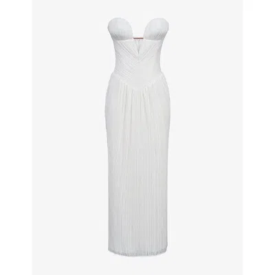 House Of Cb Of Cb Womens Valeriana Micro-pleat Woven Maxi Gown White