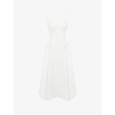 House Of Cb Of Cb Womens White Dorothy Fitted Stretch-cotton Midi Dress