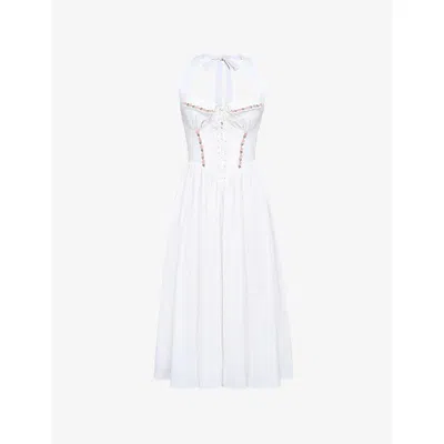 House Of Cb Of Cb Womens White Emilia Halter-neck Cotton Midi Dress