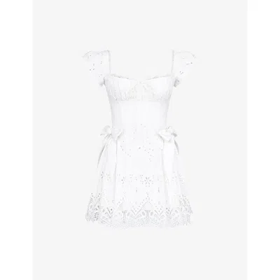 House Of Cb Of Cb Womens White Giglio Frill-trim Broderie Cotton Mini Dress
