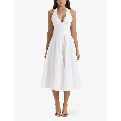 House Of Cb Of Cb Womens Allena Corset-bodice Stretch-cotton Midi Dress White Stretch