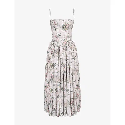 House Of Cb Of Cb Womens Ysabella Floral-print Stretch-cotton Midi Dress Cream Floral Print Xs