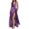 House Of Cb Olessia Plunge Halter Maxi Dress In Iris Orchid