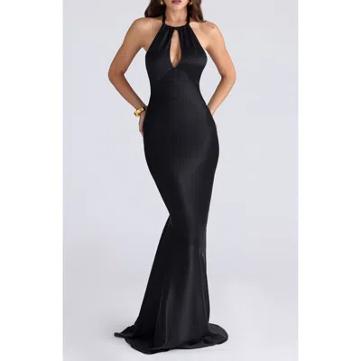 House Of Cb Oliviana Satin Mermaid Gown In Black
