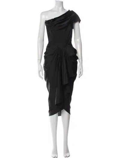 Pre-owned House Of Cb One-shoulder Midi Length Dress In Black