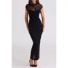 House Of Cb Orelia Draped Mesh Gown In Black